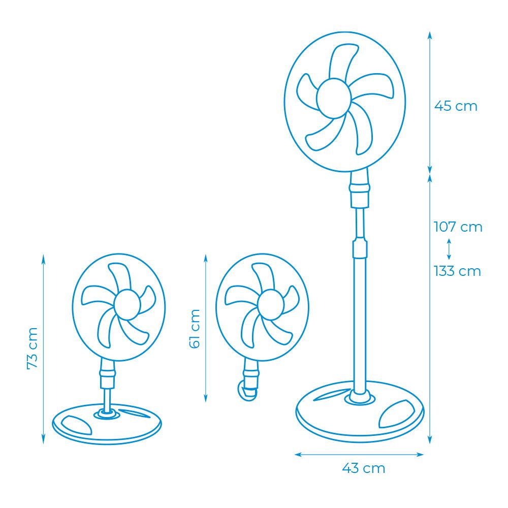VENTILADOR 3 EN 1, BLANCO, POTENCIA 45 W, ASPAS Ø40 cm, ALTURA REGULABLE 107-133 cm - Imagen 7
