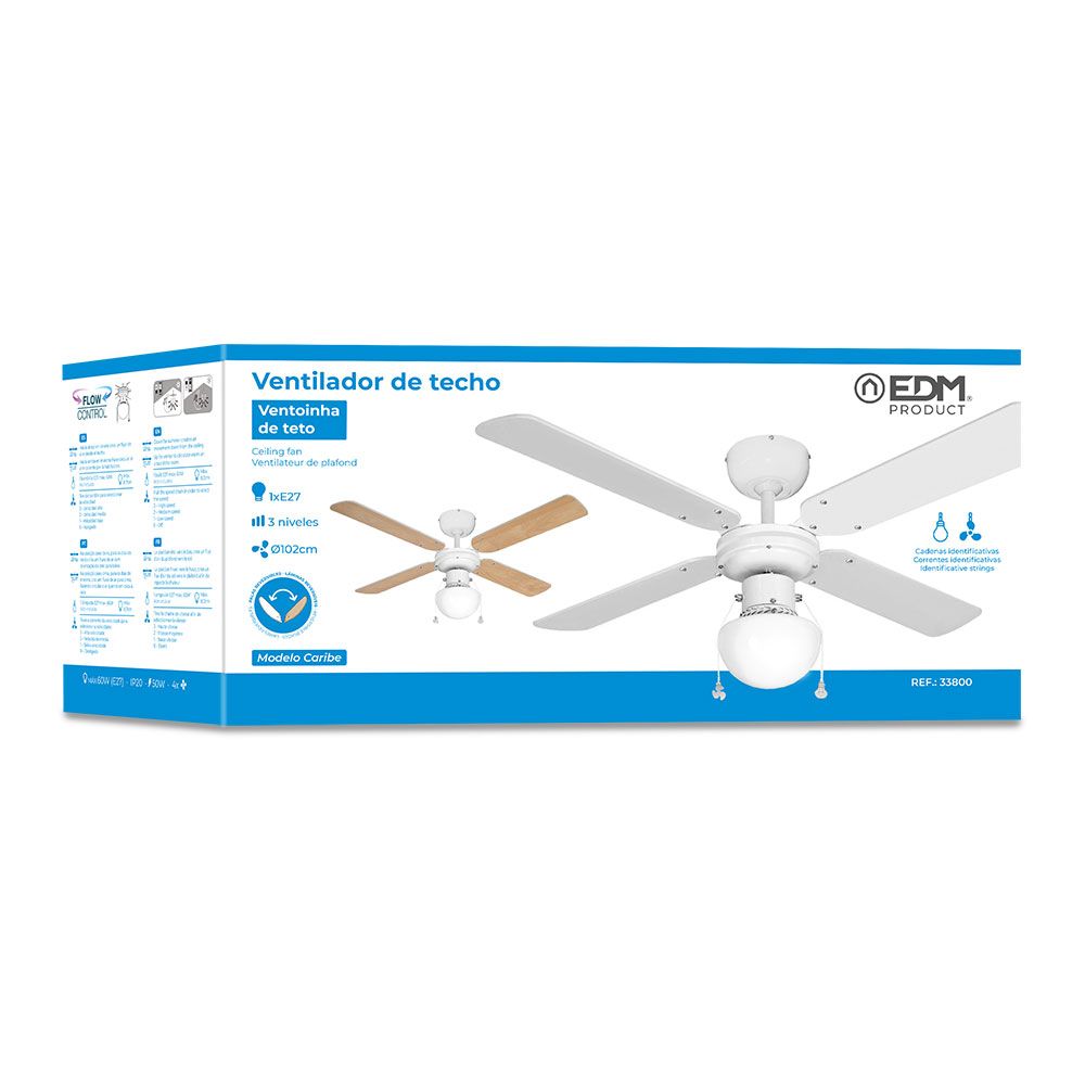 VENTILADOR DE TECHO BLANCO MODELO CARIBE, 50 W, ASPAS Ø102 cm - Imagen 5