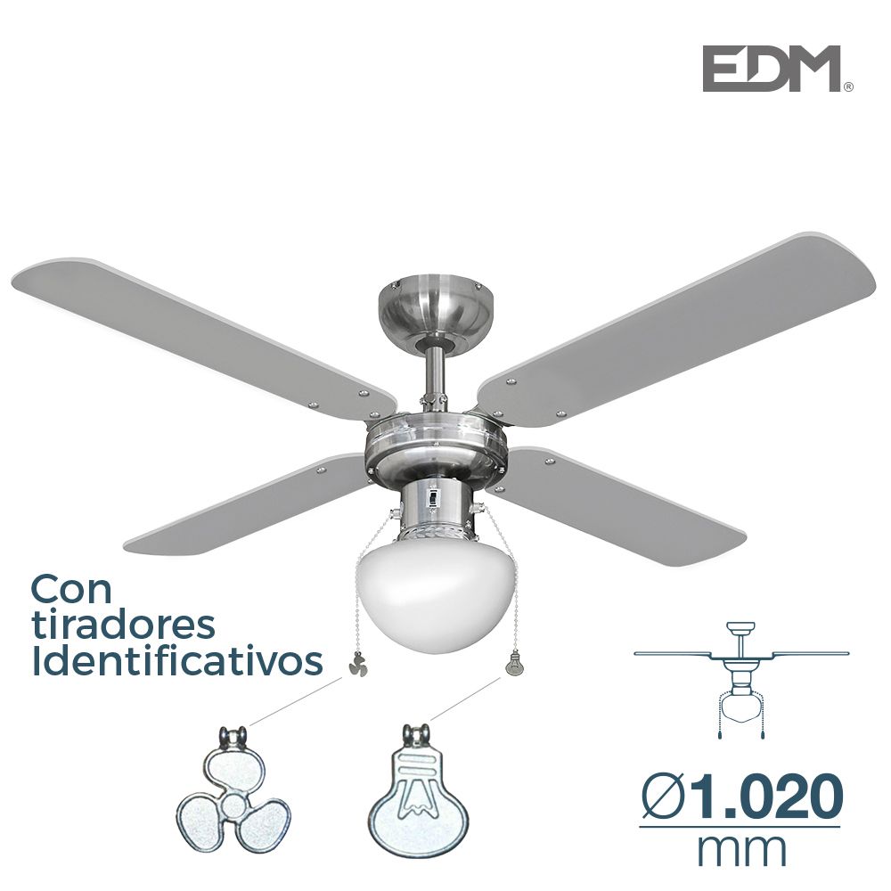 VENTILADOR DE TECHO MODELO CARIBE. COLOR CROMADO. POTENCIA: 50W ASPAS: Ø102 cm EDM - Imagen 2