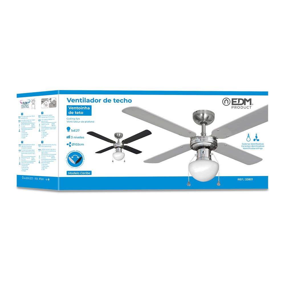 VENTILADOR DE TECHO MODELO CARIBE. COLOR CROMADO. POTENCIA: 50W ASPAS: Ø102 cm EDM - Imagen 5