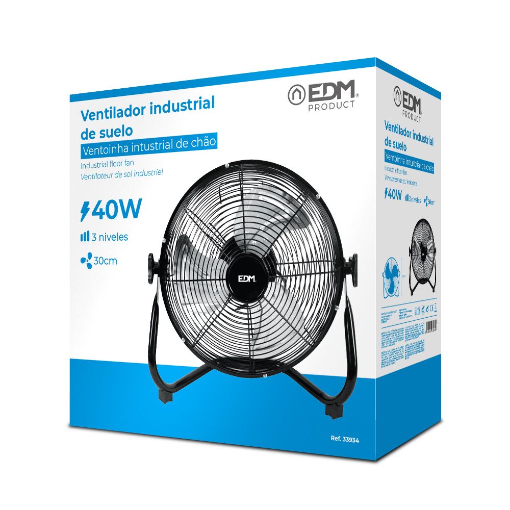 VENTILADOR INDUSTRIAL DE SUELO. COLOR NEGRO 40W, 57,7 dB, ASPAS Ø30 x 41 cm - Imagen 3