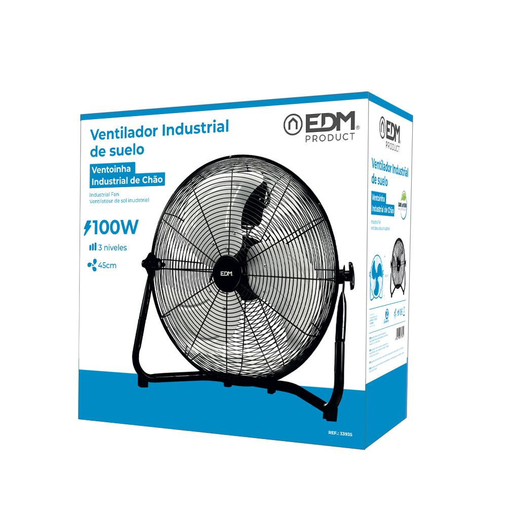 VENTILADOR INDUSTRIAL DE SUELO. COLOR NEGRO 100W, 64,7 dB, ASPAS Ø45 x 54 cm - Imagen 2