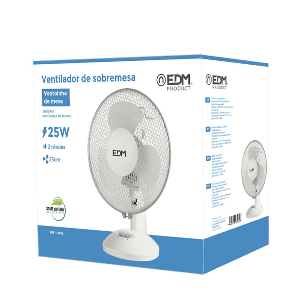 VENTILADOR DE SOBREMESA BLANCO: 25 W, 41 dB, ASPAS: Ø23 , 27 x 24 x 36 cm - Imagen 3