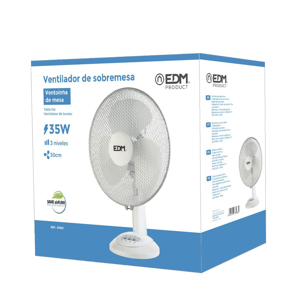 VENTILADOR DE SOBREMESA BLANCO: 35W, 53,4 dB, ASPAS: Ø30 x 48 cm - Imagen 3