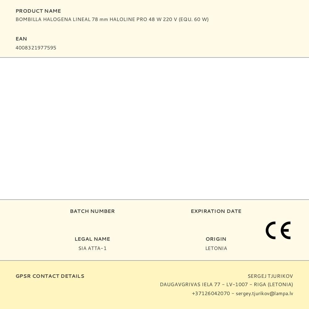 BOMBILLA HALOGENA LINEAL 78 mm HALOLINE PRO 48 W 220 V, EQU. 60 W - Imagen 4