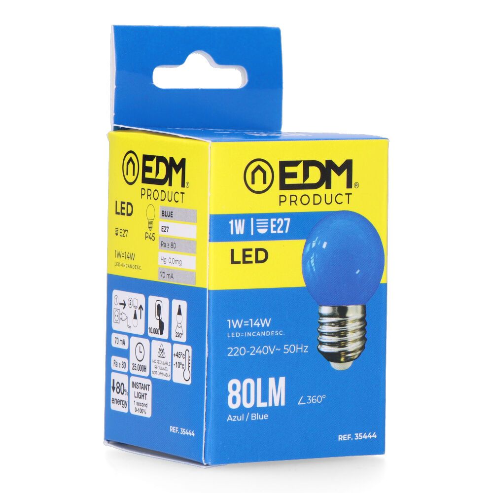 BOMBILLA ESFERICA LED E27 1 w 80 lm LUZ AZUL Ø45 x 69 mm - Imagen 3