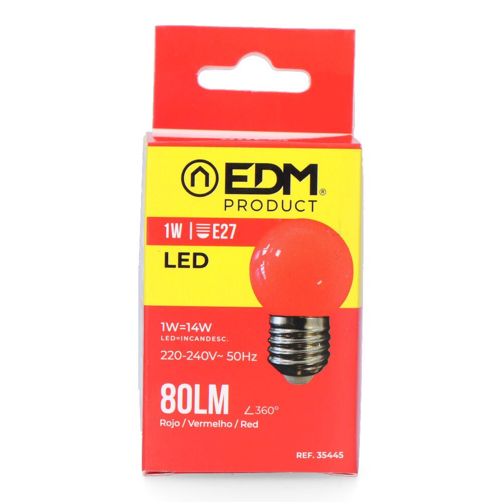 BOMBILLA ESFERICA LED E27 1 w 80 lm LUZ ROJA Ø45 x 69 mm - Imagen 2