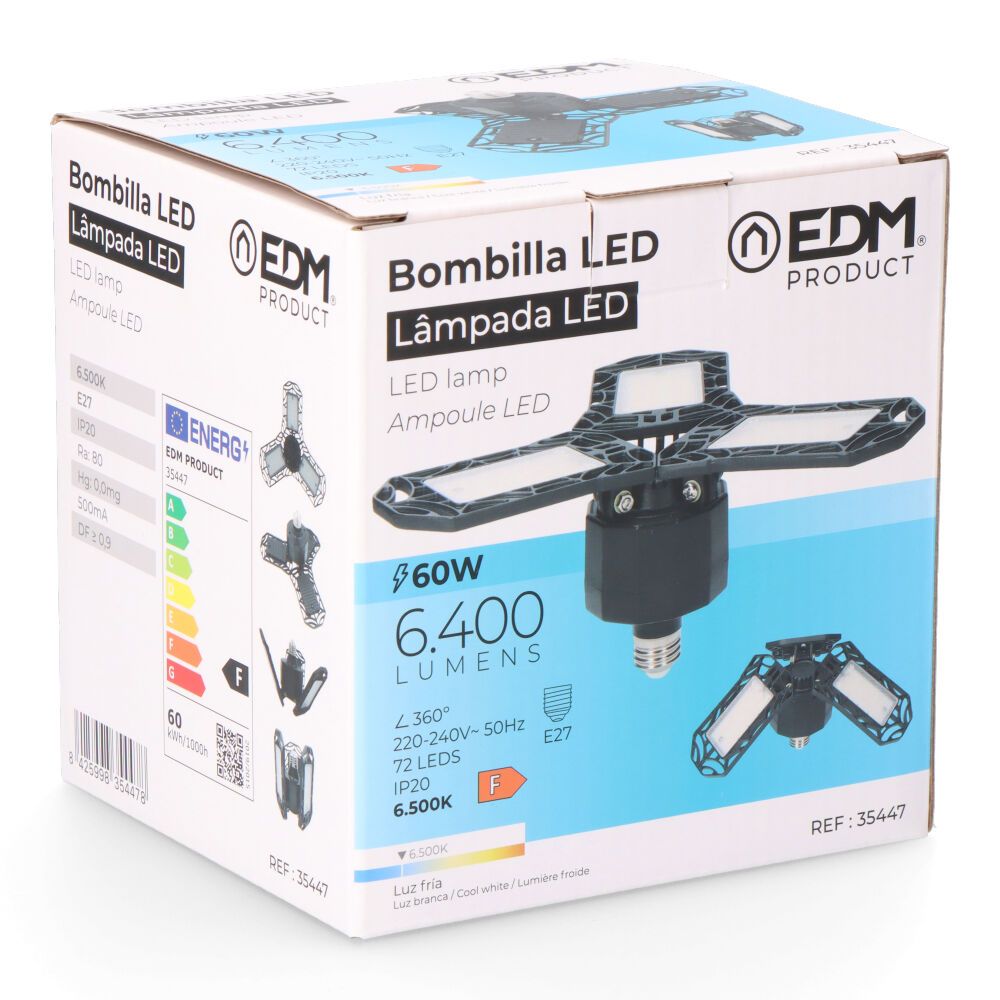 BOMBILLA "LEAF" LED E27 60W 6400lm 6500K LUZ FRIA Ø26,5x12cm EDM - Imagen 5