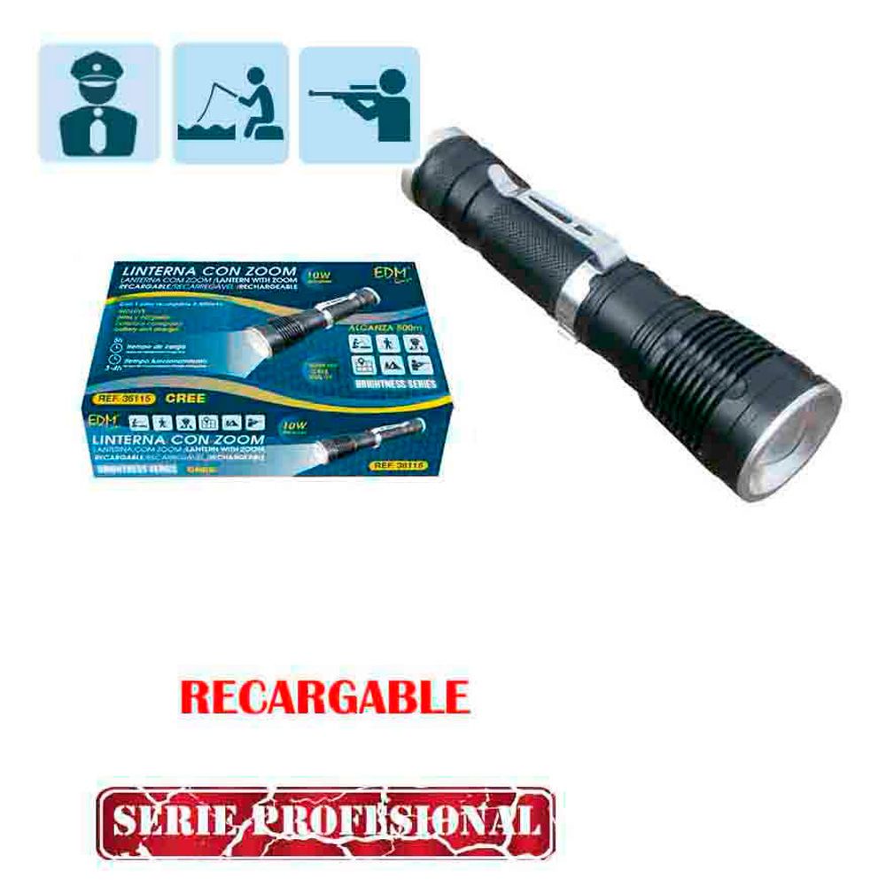 LINTERNA MINI 1 LED, 10 W, 800 lm, 6500 K, CUERPO ALUMINIO, RECARGABLE, Ø3,2 x 13 cm