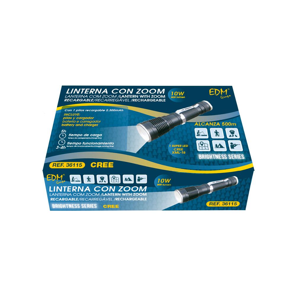 LINTERNA MINI 1 LED, 10 W, 800 lm, 6500 K, CUERPO ALUMINIO, RECARGABLE, Ø3,2 x 13 cm - Imagen 2