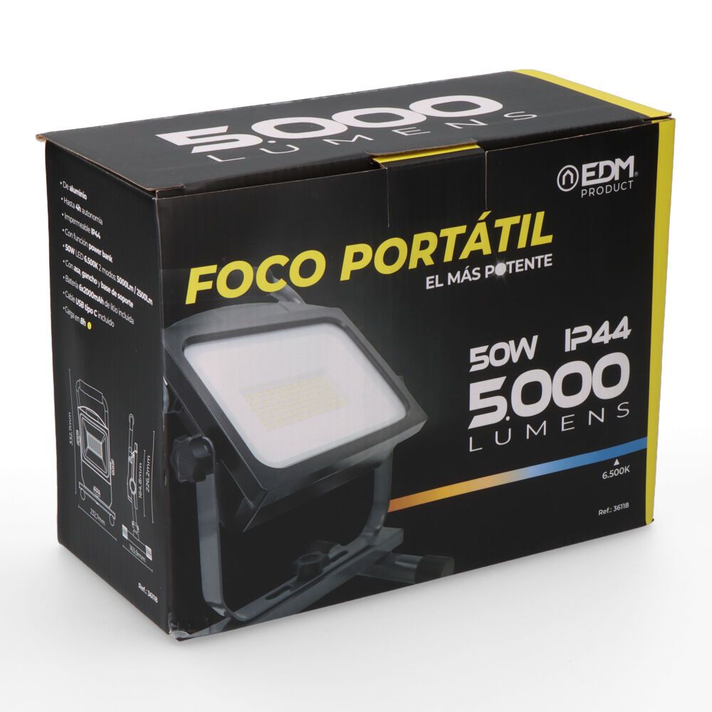 FOCO / PROYECTOR LED RECARGABLE 50 W 5000 lm 6500 K - Imagen 4