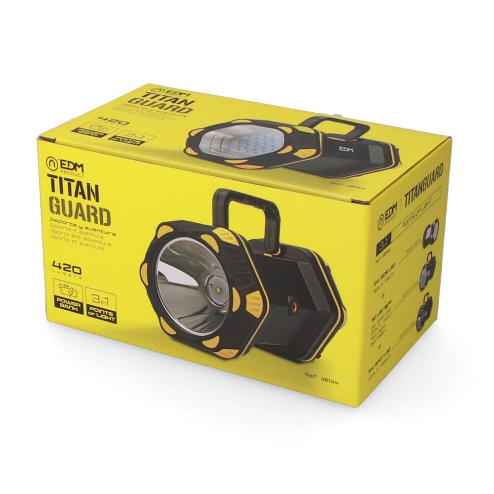 LINTERNA LED DE MANO TITAN GUARD, RECARGABLE, 3 PUNTOS DE LUZ - Imagen 9