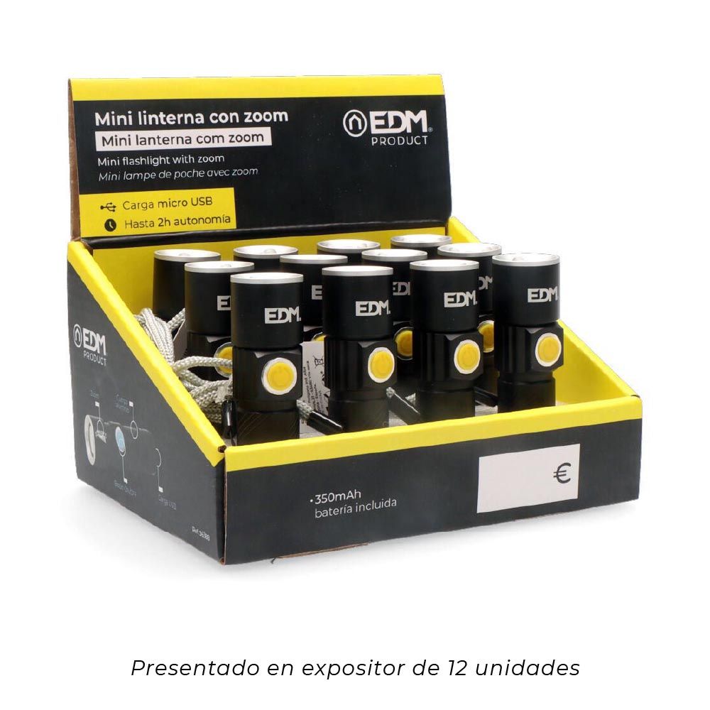 LINTERNA MINI CON ZOOM 1 LED 120Lm/40Lm/ FLASH 9.000K RECARGABLE CON USB. - Imagen 5