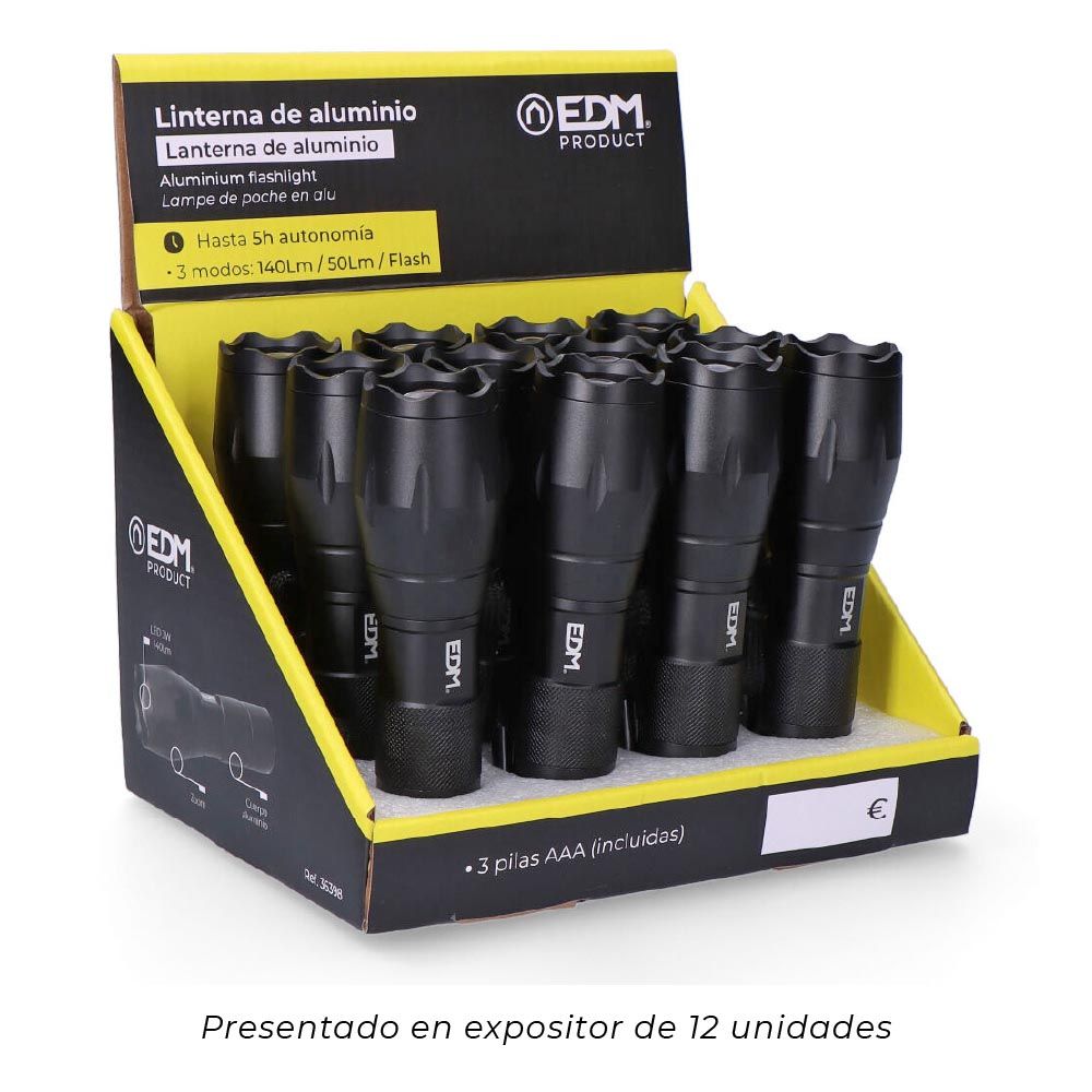 LINTERNA LED TACTICAL FORCE, ZOOM, ALUMINIO, 3 W 140 lm 3xAAA (INCLUIDAS) - Imagen 7