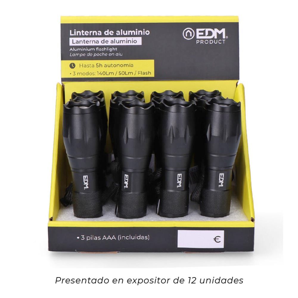 LINTERNA LED TACTICAL FORCE, ZOOM, ALUMINIO, 3 W 140 lm 3xAAA (INCLUIDAS) - Imagen 8