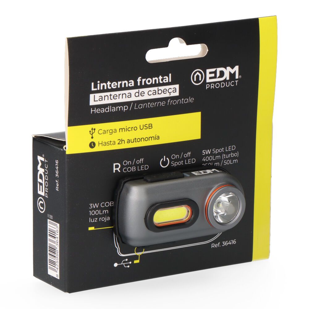 LINTERNA LED FRONTAL WILDTRACK TX3 RECARGABLE, 2 LEDS 400 lm 5 W, 65 x 26 x 32 mm - Imagen 6
