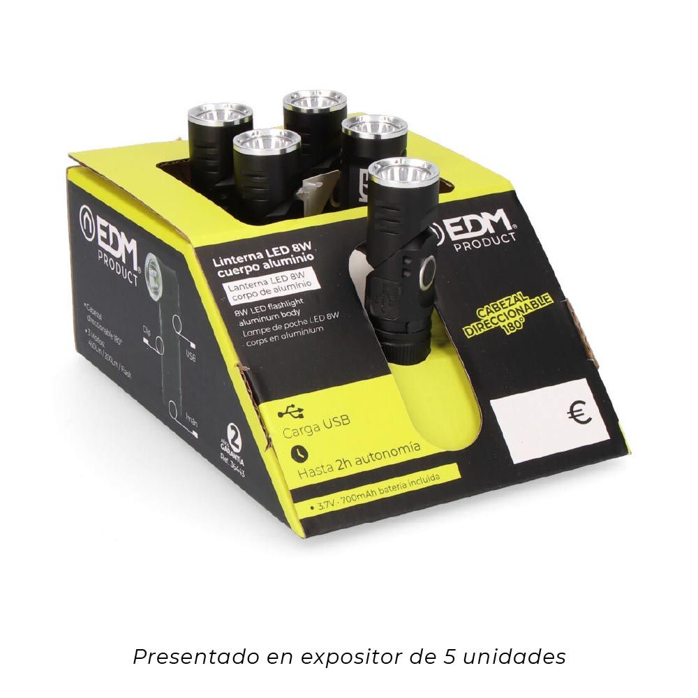 MINI LINTERNA LED NANO VORTEX, DIRECCIONABLE, ALUMINIO, RECARGABLE, 8W 450 lm - Imagen 7