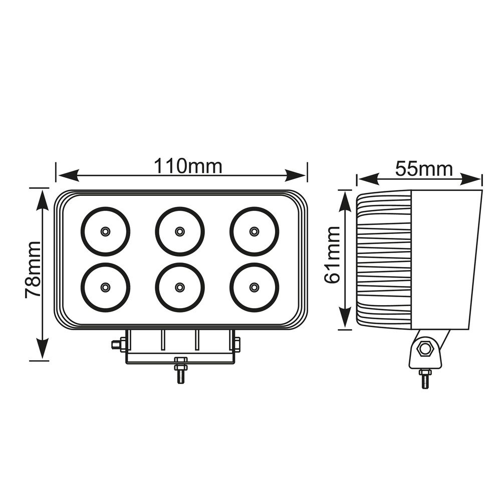 FARO DE TRABAJO RECTANGULAR 6 LED, 1200 lm, 18W, 10 - 30V - Imagen 2