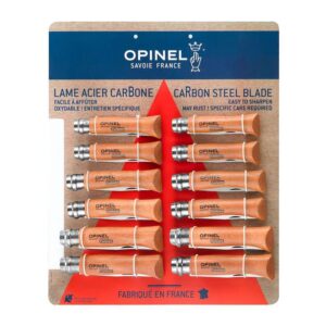 EXPOSITOR NAVAJAS OPINEL ACERO AL CARBONO, 12 uds (Nº6, Nº7, Nº8, 4 uds DE CADA NUMERO)