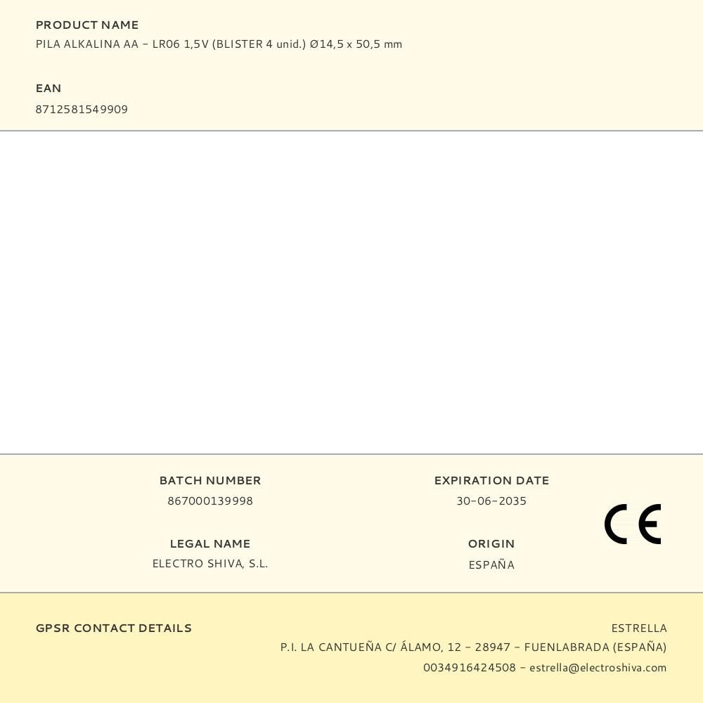PILA ALKALINA AA - LR06 1,5V (BLISTER 4 unid.) Ø14,5 x 50,5 mm - Imagen 2