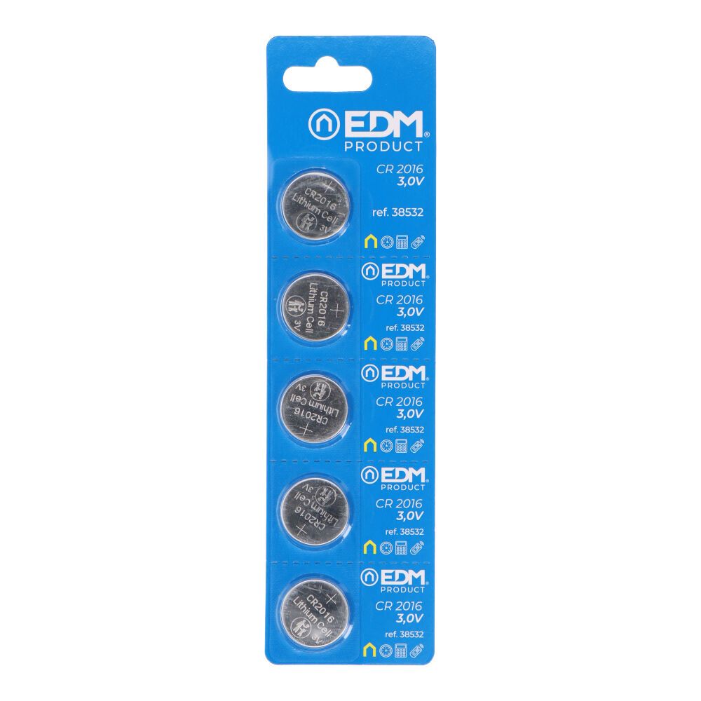 MICRO PILA DE BOTÓN LITIO CR2016 3 V Ø20,0 x 1,6 mm BLISTER 5 uds
