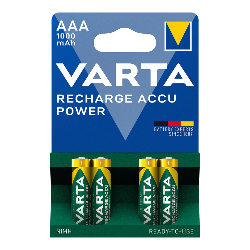 PILA VARTA RECARGABLE ACCU POWER AAA - HR03 1000 mA (BLISTER 4 uds) Ø10,5x44,5mm
