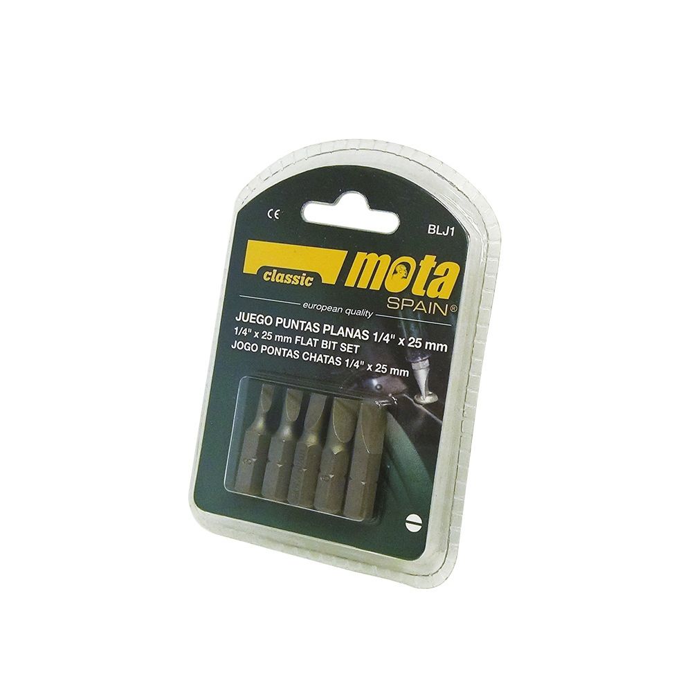PUNTAS PLANAS VARIADAS ¼ pulg x 25 mm, JUEGO 5 PIEZAS