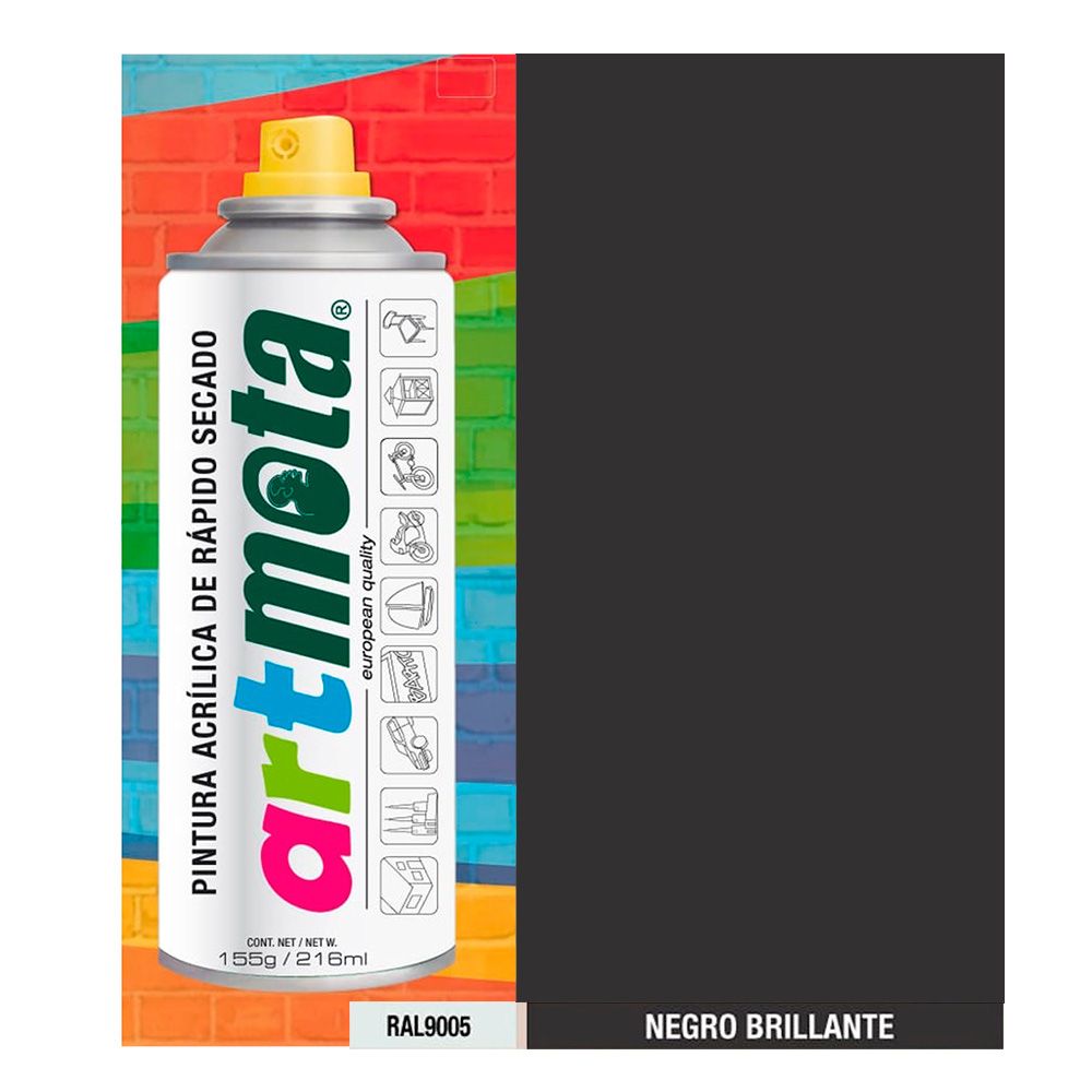 PINTURA ACRÍLICA SPRAY RAL9005 NEGRO BRILLANTE 216 ml PRÓXIMA FECHA CADUCIDAD 30/09/2026
