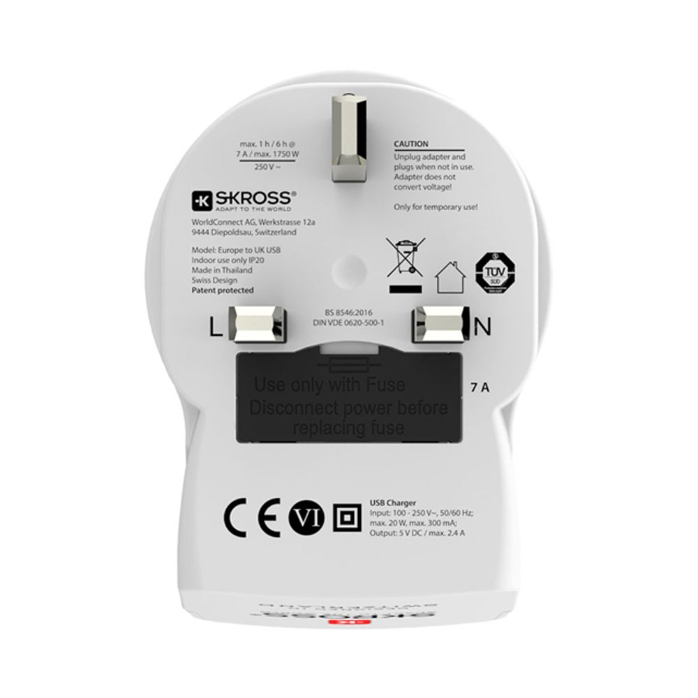 ADAPTADOR EUROPEO A REINO UNIDO USB SKROSS 1500280 - Imagen 3