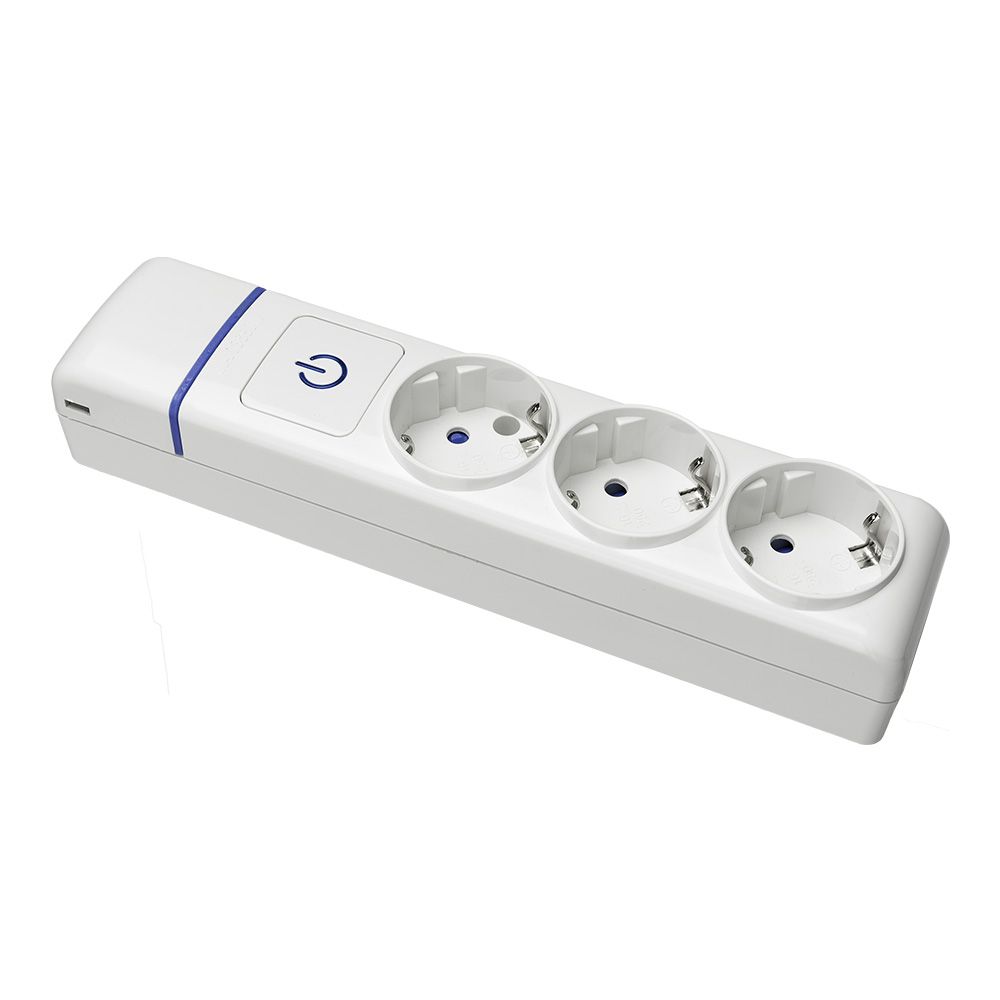 BASE MÚLTIPLE DE 3 TOMAS 2P+T, 16 A 250 V, SIN CABLE, CON INTERRUPTOR