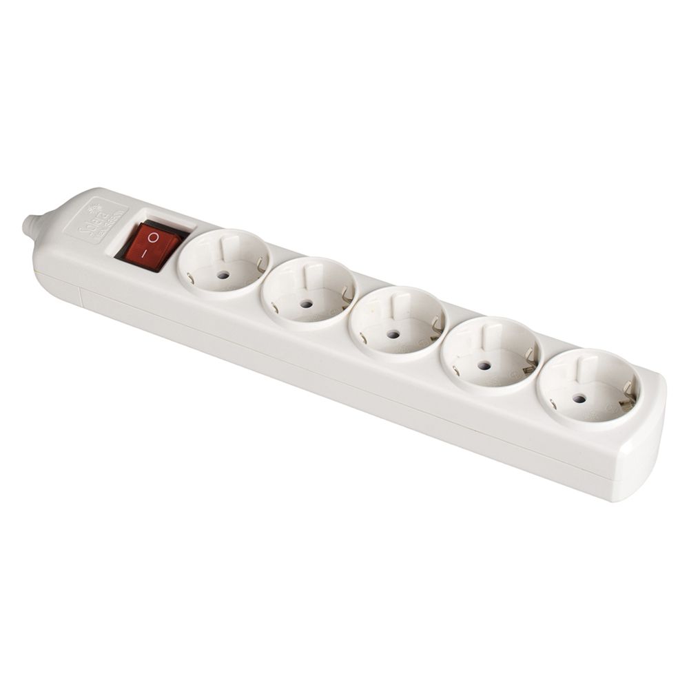 BASE BIPOLAR 5 TOMAS CON T/TL 10/16 A 250 V, SIN CABLE, CON INTERRUPTOR, BLANCA