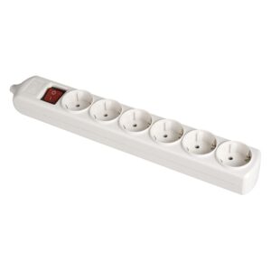 BASE BIPOLAR 6 TOMAS CON T/TL 10/16 A 250 V, SIN CABLE, CON INTERRUPTOR, BLANCA