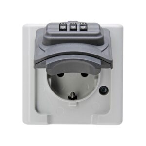 BASE FIJA 2P+T TIPO F SUPERFICIE GRIS 16A 250V~  CON CERRADURA DE COMBINACIÓN