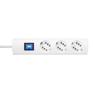 BASE MÚLTIPLE 3 TOMAS DUOVERSAL CON INTERRUPTOR, 1,4 m CABLE H05VV-F 3G1,5 mm², 16A 250V~, BLANCA