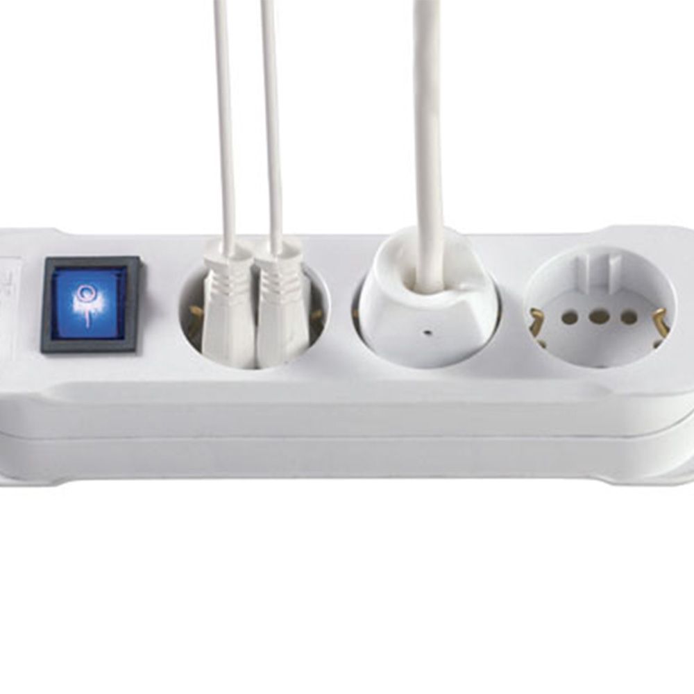 BASE MÚLTIPLE 3 TOMAS DUOVERSAL CON INTERRUPTOR, 1,4 m CABLE H05VV-F 3G1,5 mm², 16A 250V~, BLANCA - Imagen 2