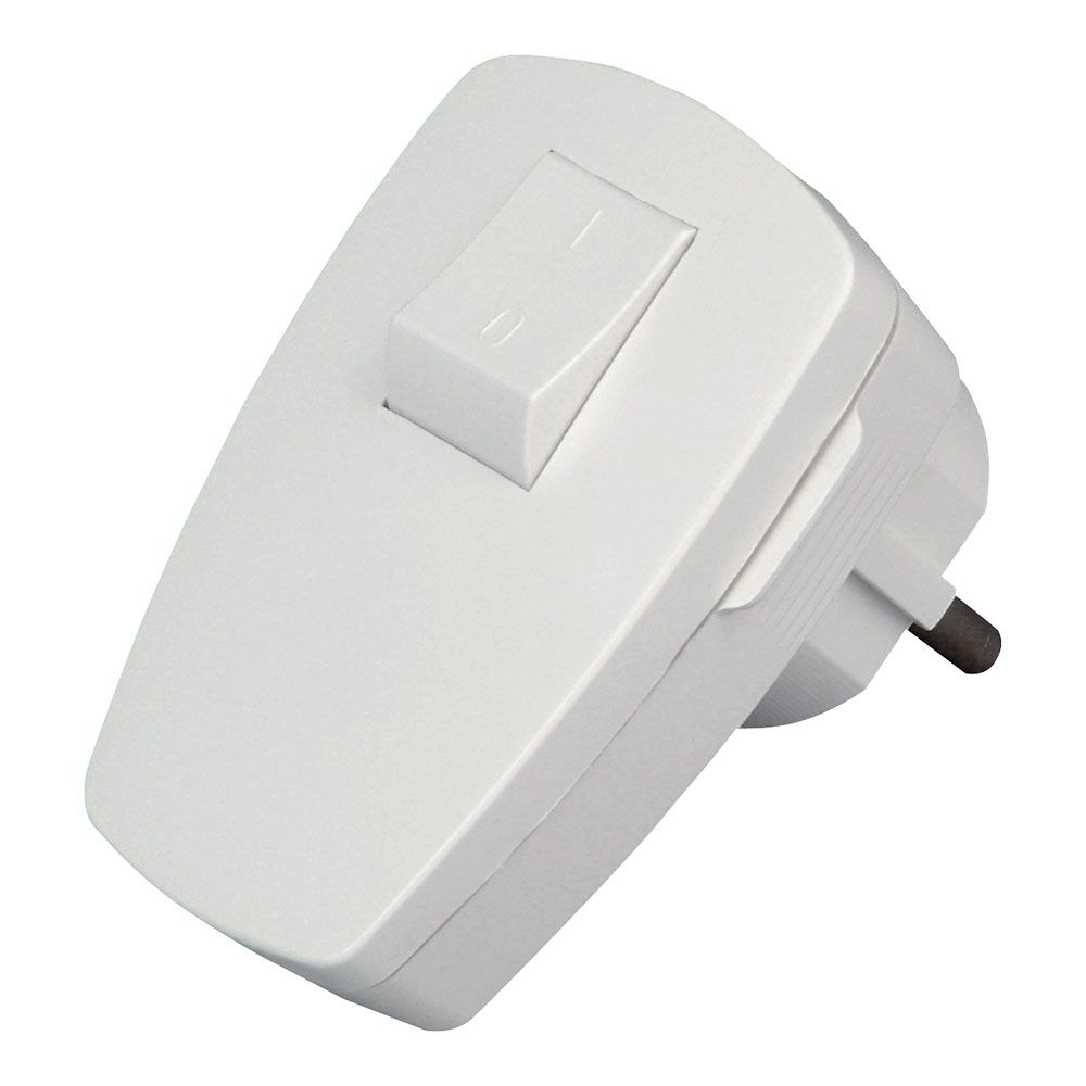 CLAVIJA 2P+T ANGULAR BLANCA CON INTERRUPTOR 3x1,5mm² 16A. KOPP