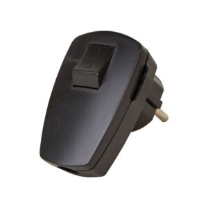 CLAVIJA 2P+T ANGULAR NEGRA CON INTERRUPTOR 3x1,5mm² 16A. KOPP