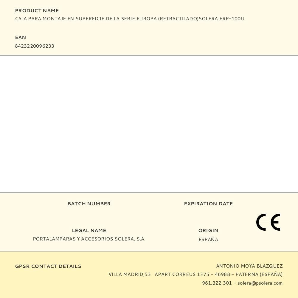 CAJA PARA MONTAJE EN SUPERFICIE DE LA SERIE EUROPA (RETRACTILADO)SOLERA ERP-100U - Imagen 2