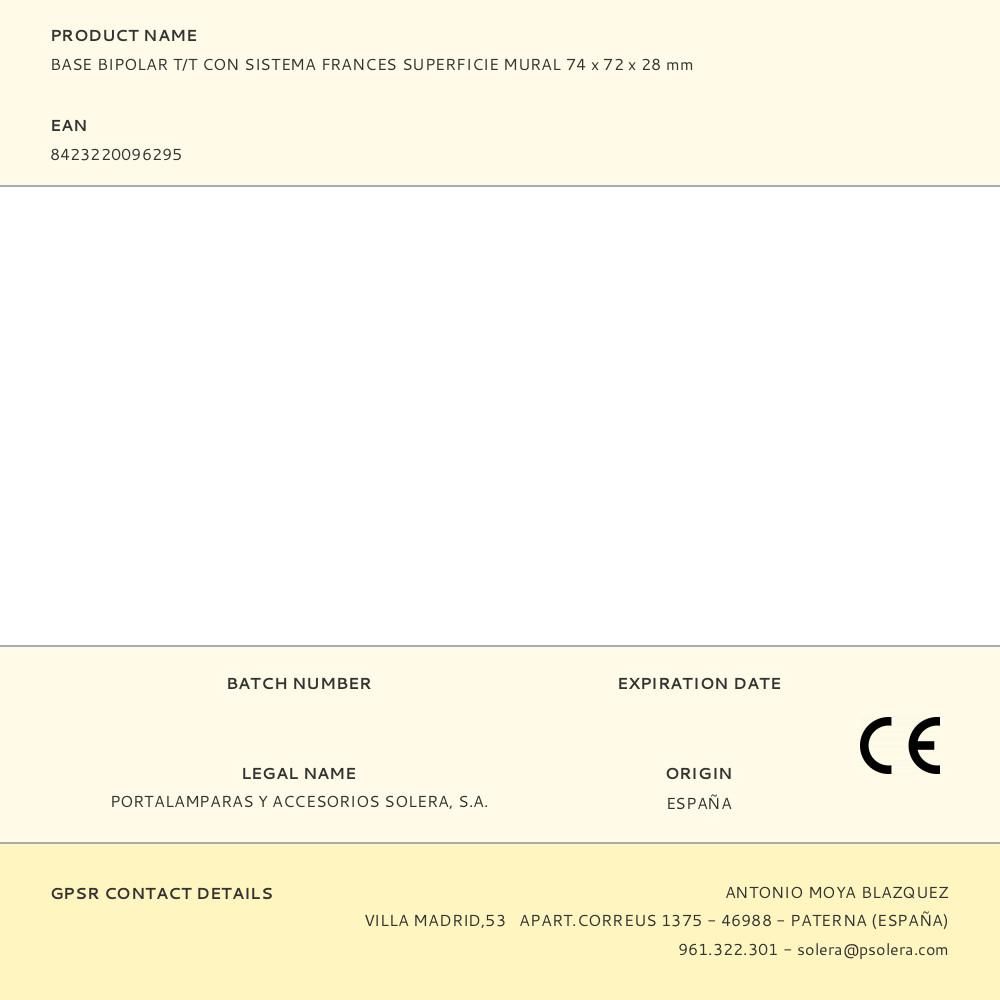 BASE BIPOLAR T/T CON SISTEMA FRANCES SUPERFICIE MURAL 74 x 72 x 28 mm - Imagen 2