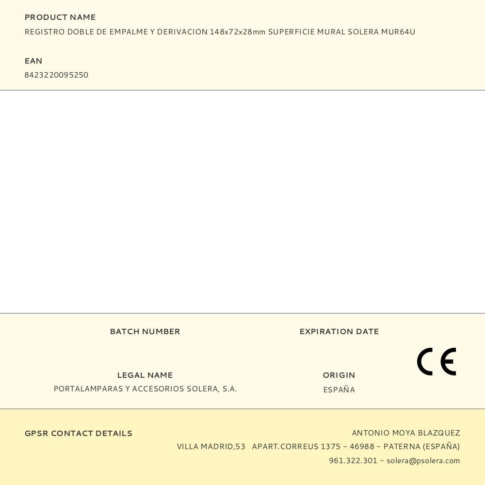 REGISTRO DOBLE DE EMPALME Y DERIVACION 148x72x28mm SUPERFICIE MURAL SOLERA MUR64U - Imagen 2