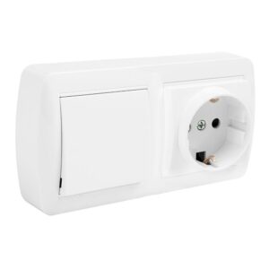 BASE DOBLE BIPOLAR CON T/TL + CONMUTADOR DE CRUCE Y CON OBTURADOR SUPERFICIE MURAL 138 x 42 x 72 mm
