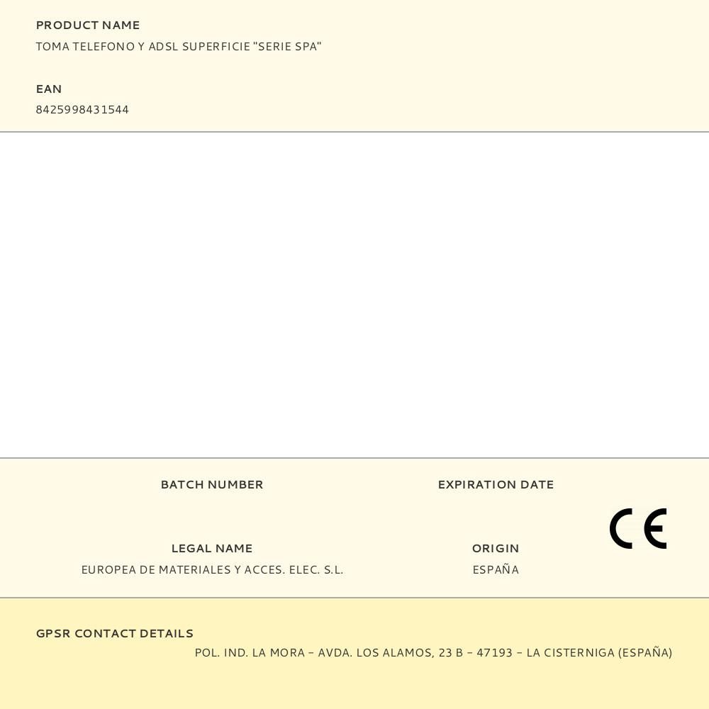 TOMA TELEFONO Y ADSL SUPERFICIE "SERIE SPA" - Imagen 2