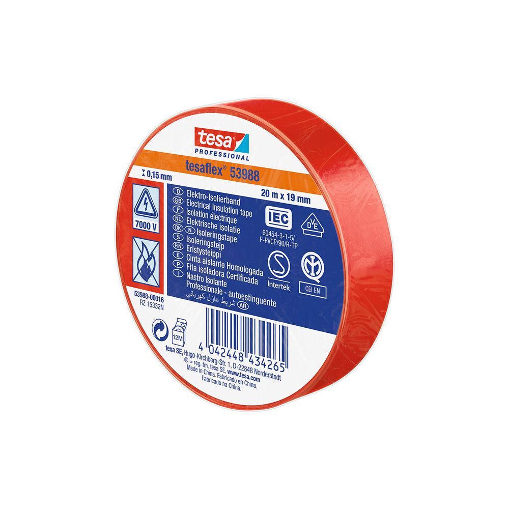CINTA AISLANTE HOMOLOGADA ROJA 19 mm x 20 m