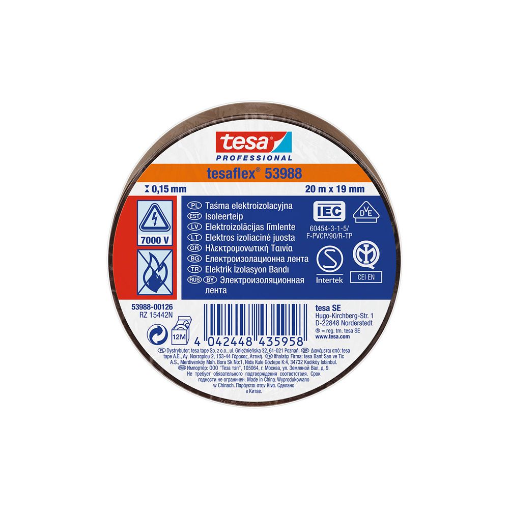 CINTA AISLANTE HOMOLOGADA MARRÓN 19 mm x 20 m