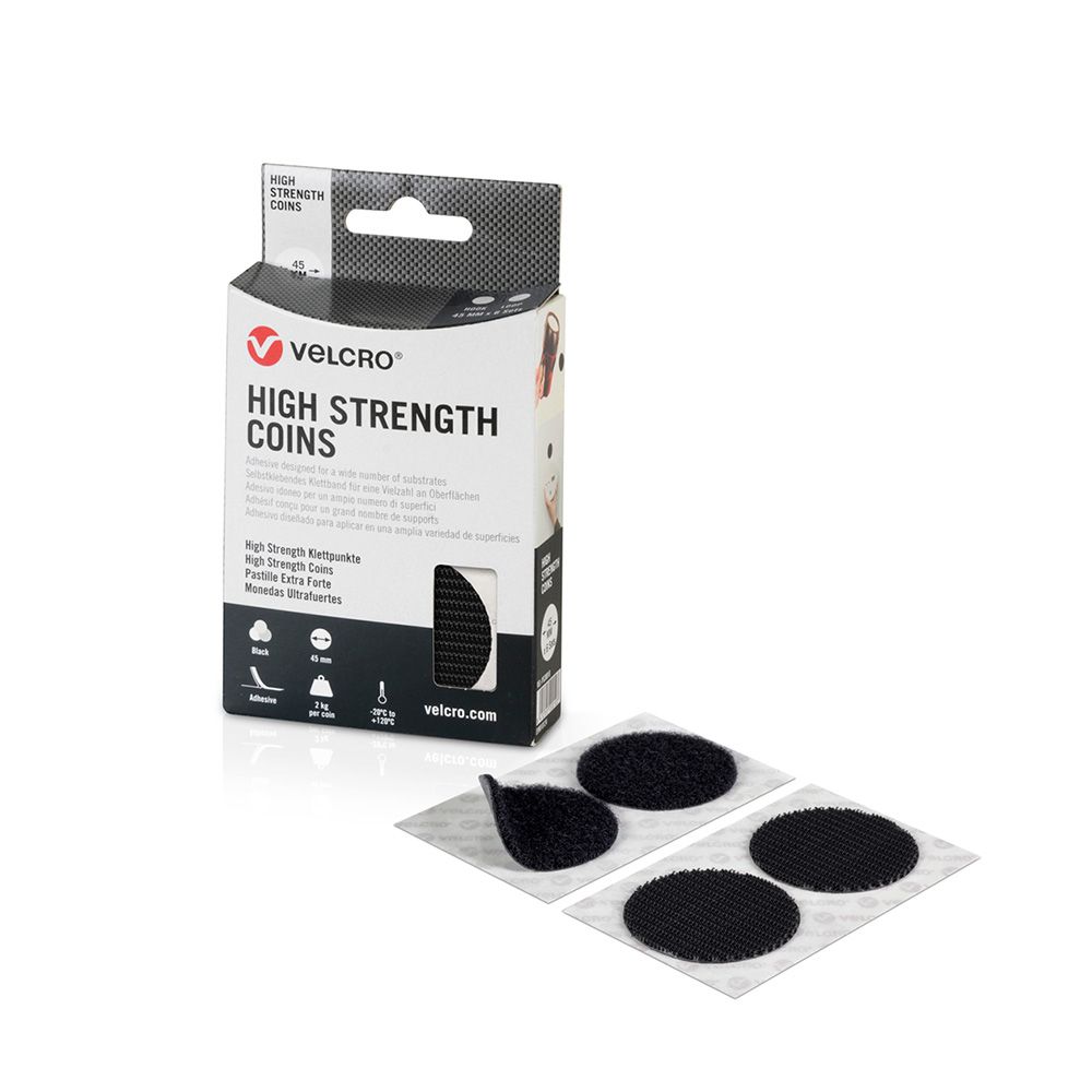 MONEDAS ADHESIVAS DE CIERRE ULTRAFUERTE NEGRAS Ø45 mm, 6 PARES