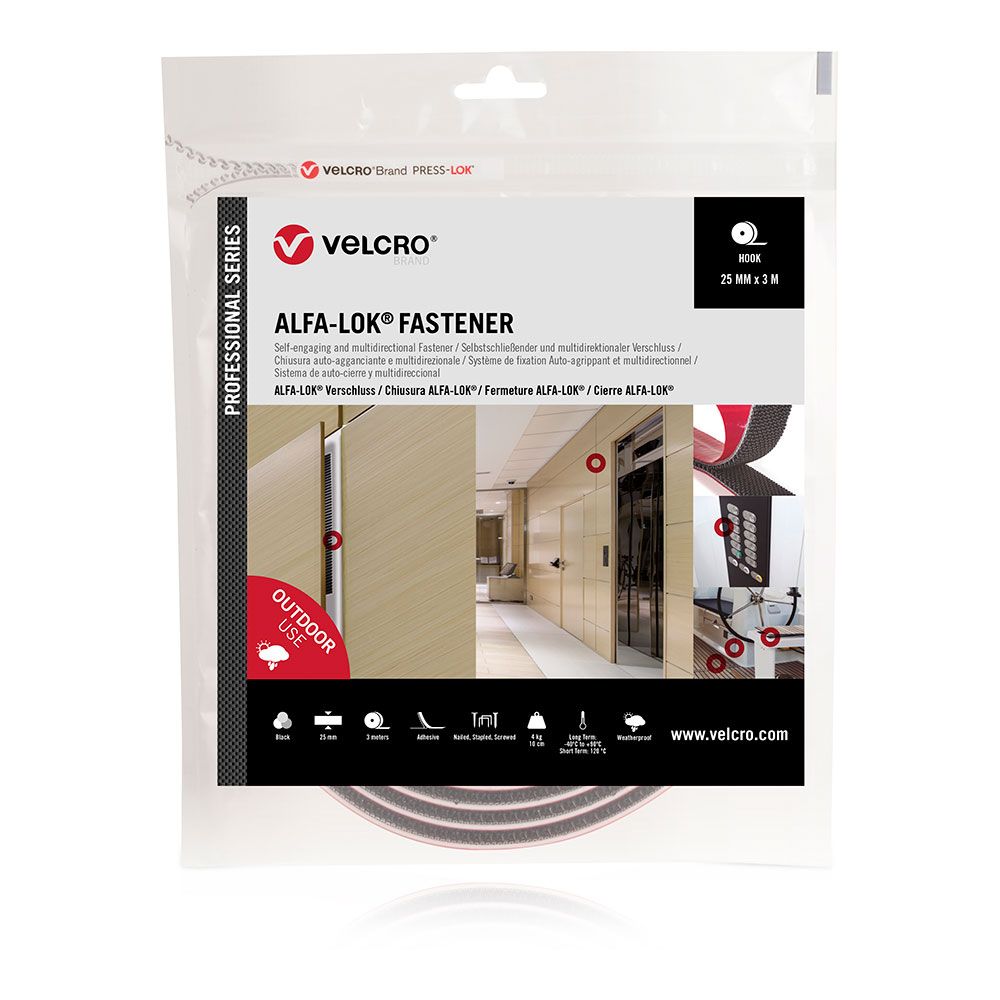CINTA ALFA-LOK LINEAL DE GANCHO NEGRA 25mm x 3 m - Imagen 3