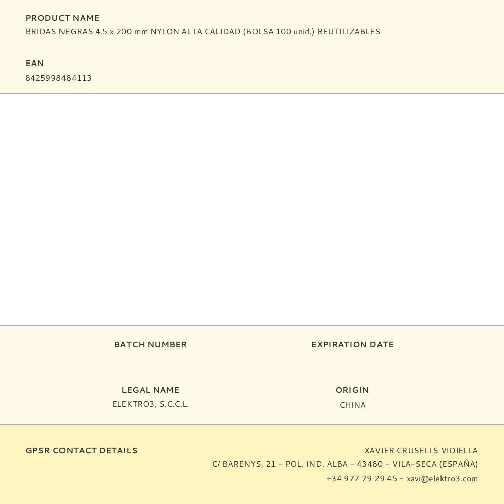 BRIDAS NEGRAS 4,5 x 200 mm NYLON ALTA CALIDAD (BOLSA 100 unid.) REUTILIZABLES - Imagen 2