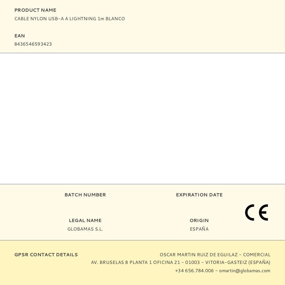 CABLE NYLON USB-A A LIGHTNING 1m BLANCO - Imagen 2