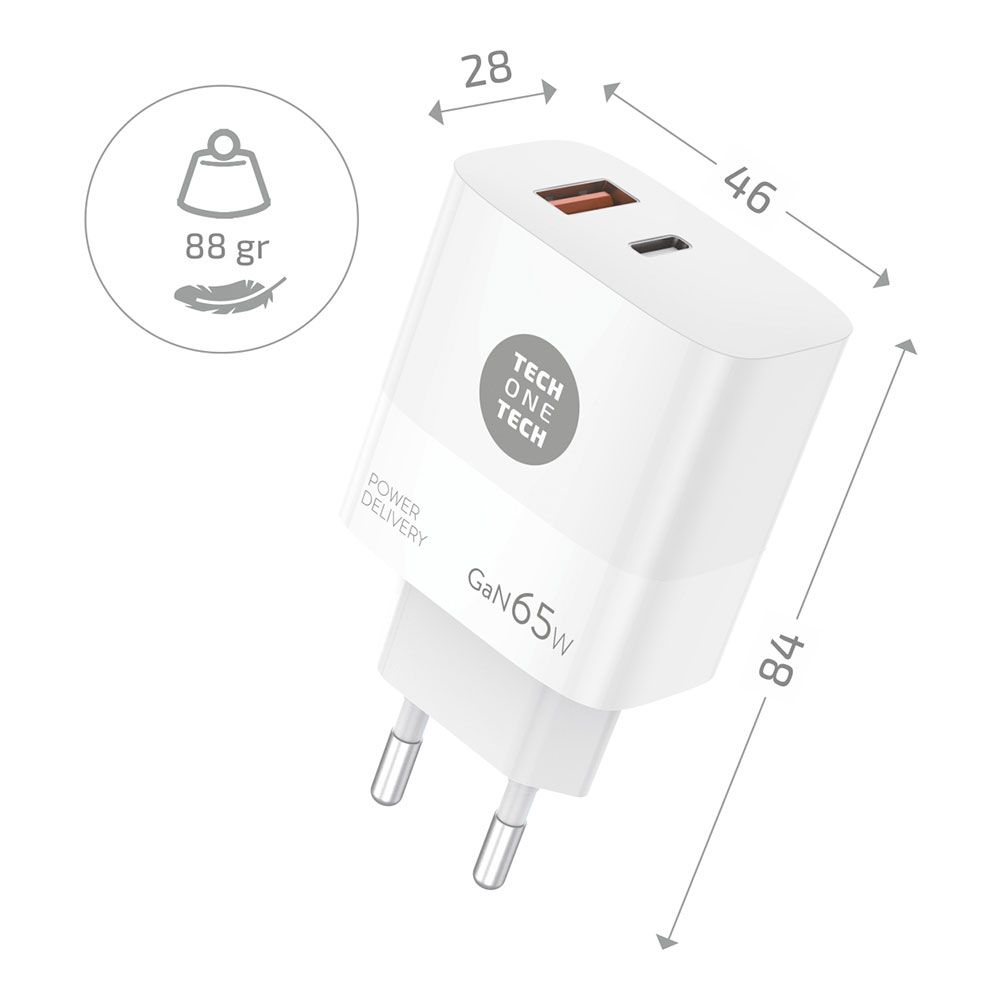 CARGADOR NOTEBOOK/MÓVIL 65W GAN PD + CABLE 1,2M 5A TECH ONE TECH - Imagen 2