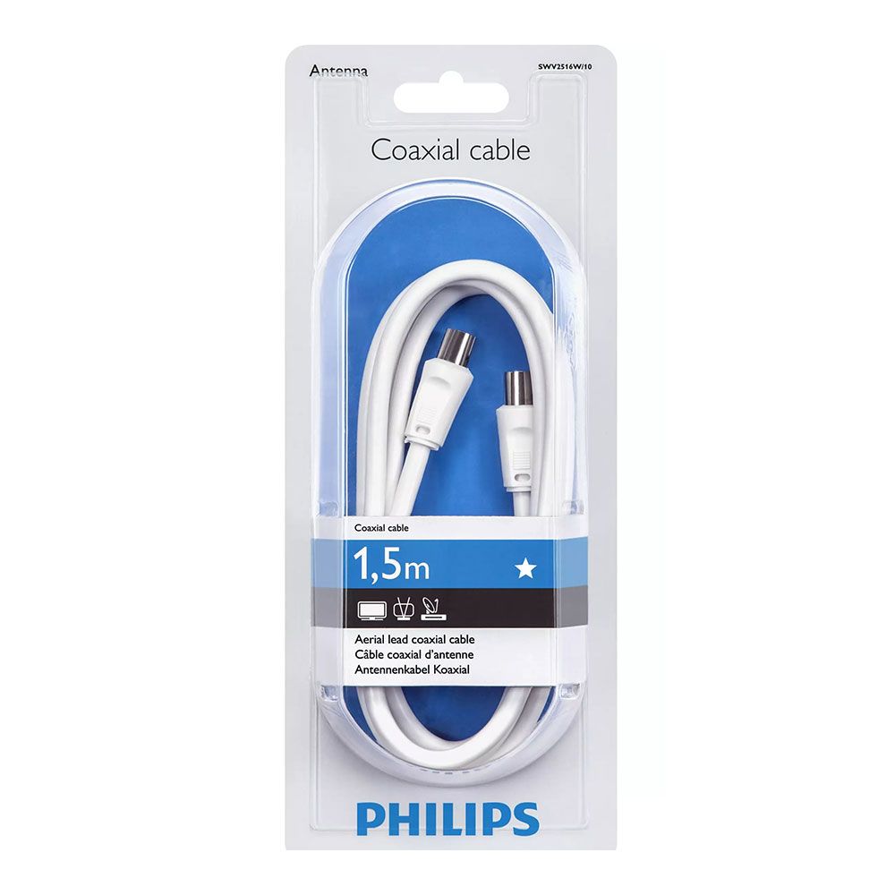CABLE DE ANTENA TV COAXIAL TIPO PAL 1,5m SWV2516W/10 PHILIPS - Imagen 2
